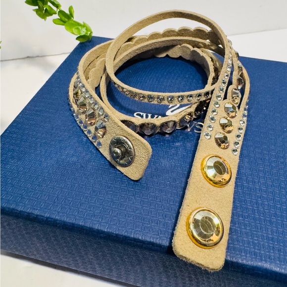 Swarovski Power Slake Tan Double Wrap Crystal Bracelet - Picture 6 of 14